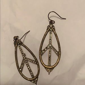Lucky Brand Gold and Pave Peace Sign Earrings